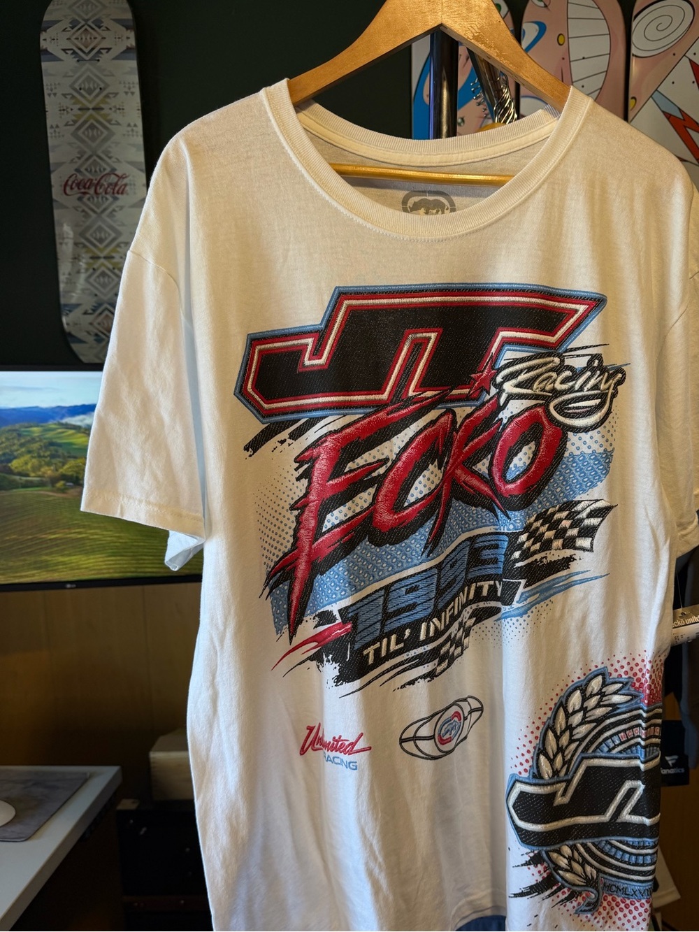 Vintage Ecko Unlimited Racing JT Racing Writing All Wrongs Embroidered New Tee